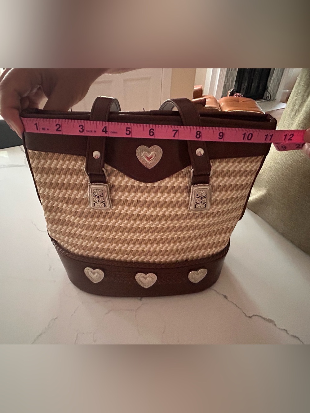 Brighton Brown Leather-Trim Straw Tote with Silver Heart Accents - Picture 4 of 7